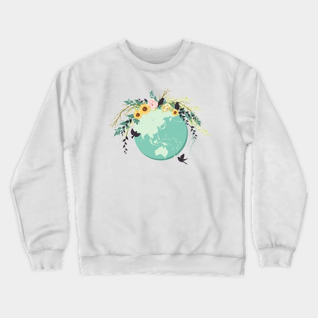 Cute Earth Day Floral Globe Crewneck Sweatshirt by SWON Design